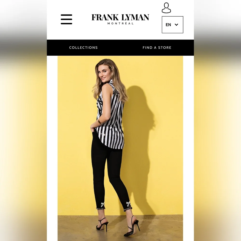 Frank Lyman Black slim leg jean with pearl bow detail at the back hemline Size L - Picture 2 of 8